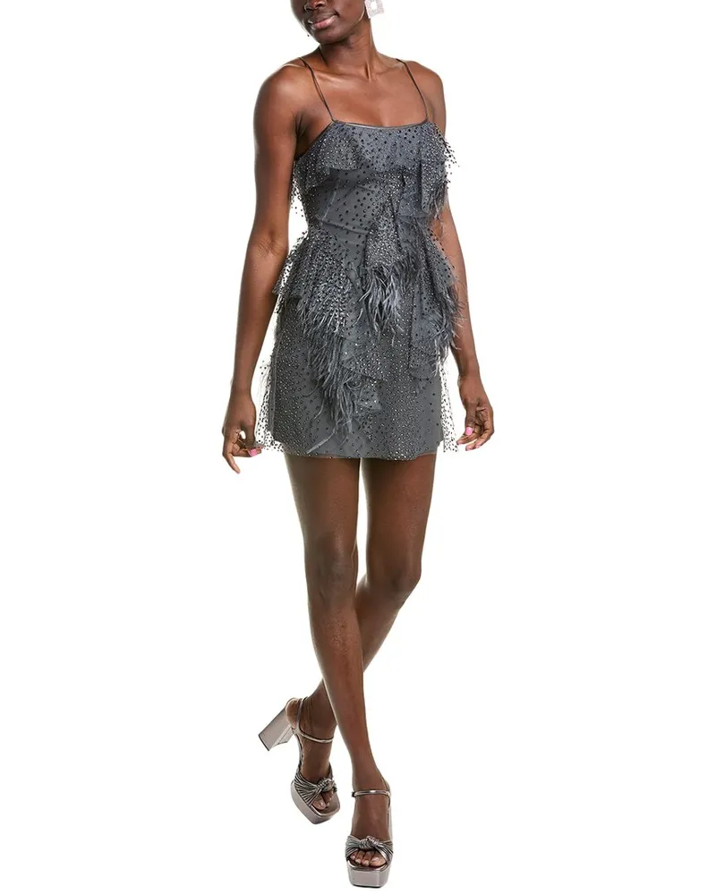 Alberta Ferretti Glitter Mesh Mini Dress Grey