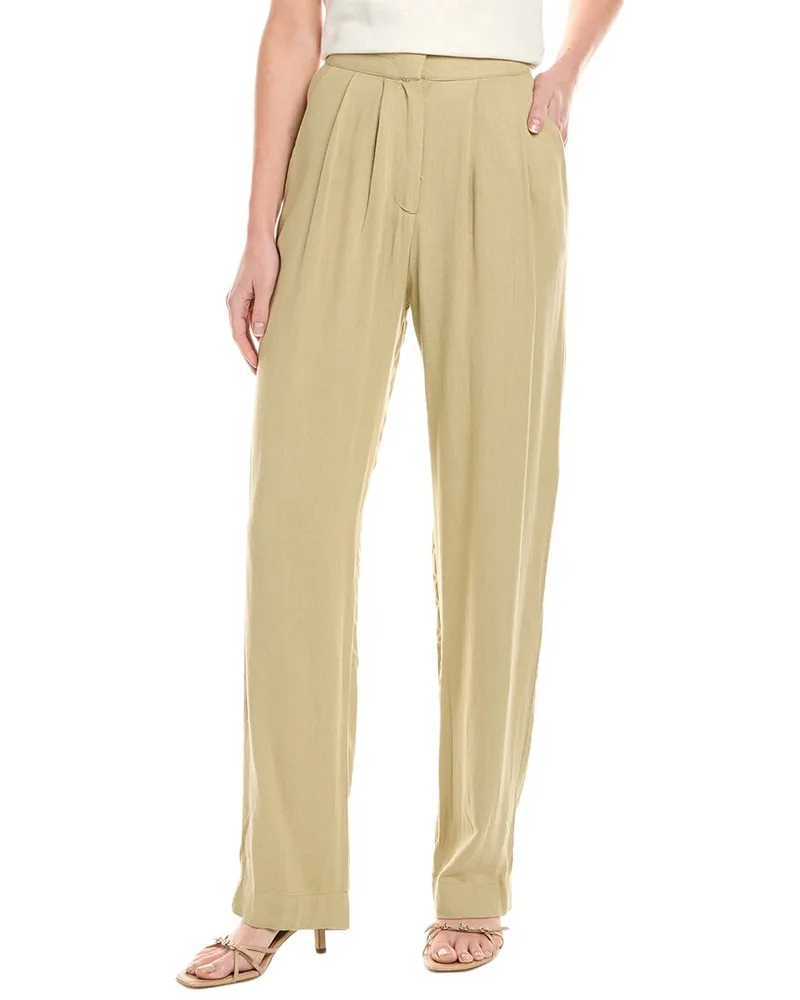 WeWoreWhat Pleated Linen-Blend Pant Green