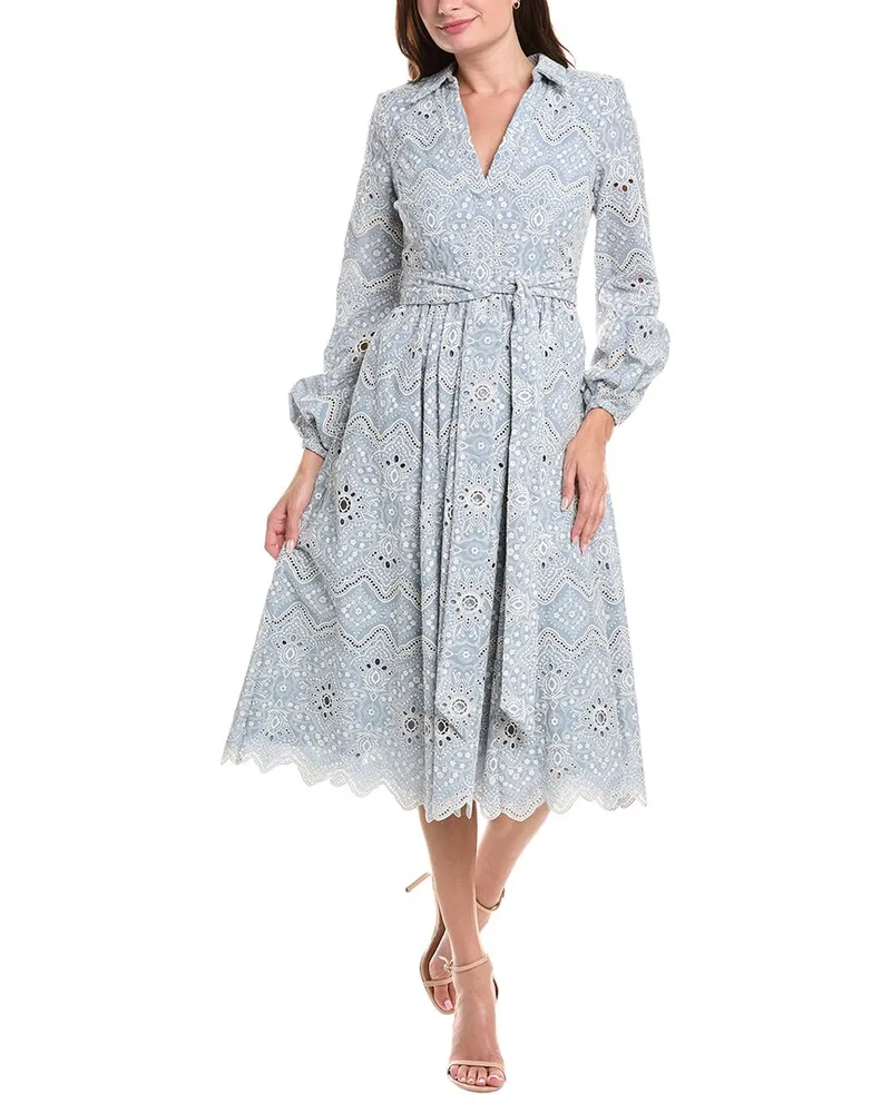 Badgley Mischka Embroidered Lace Midi Dress Blue