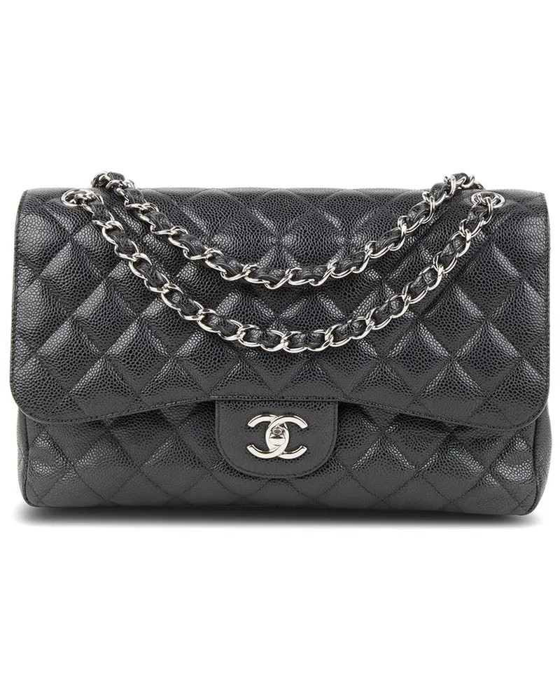 Chanel Black Caviar Leather Classic Double Flap SHW Jumbo (Authentic Pre-Loved Nocolor