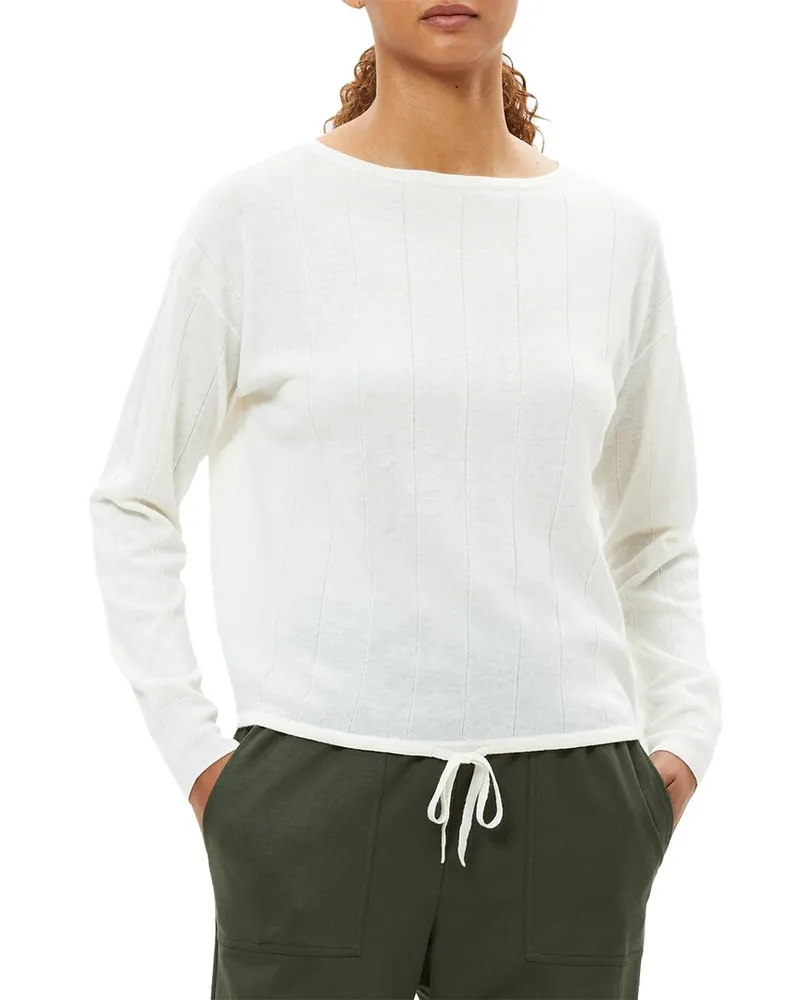 Theory Easy Rib Wool & Linen-Blend Pullover White