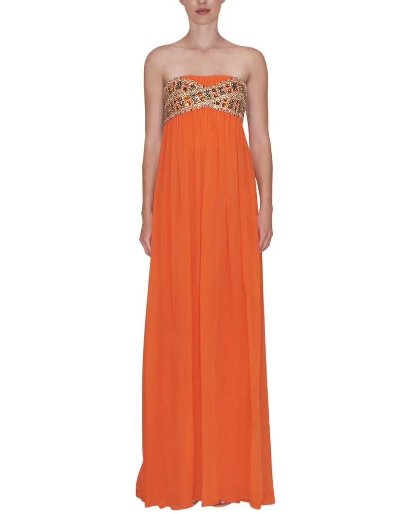 Reem Acra Strapless Pleated Gown Nocolor