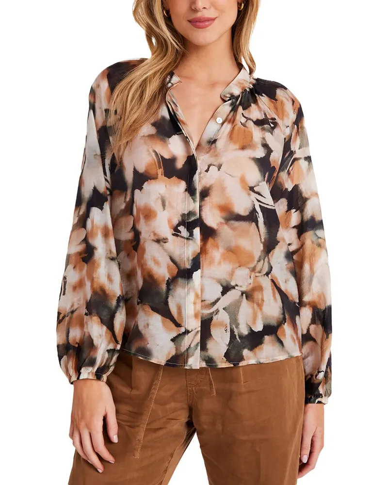 Bella Dahl Long Sleeve Shirred Raglan Button-Up Shirt Nocolor