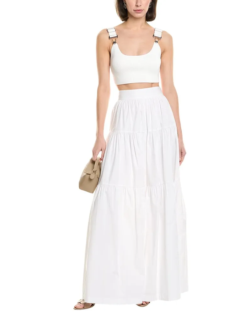 STAUD Sea Tiered Maxi Skirt White