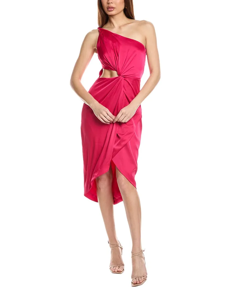 AMUR Deena One-Shoulder Midi Dress Pink