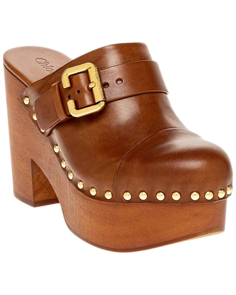Chloé Jeannette Leather Wedge Clog Brown
