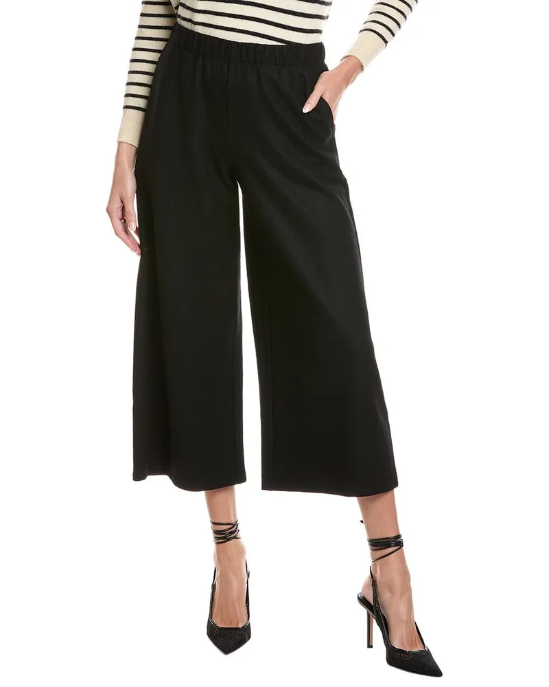Eileen Fisher Petite Felted Wool Wide Leg Pant Black