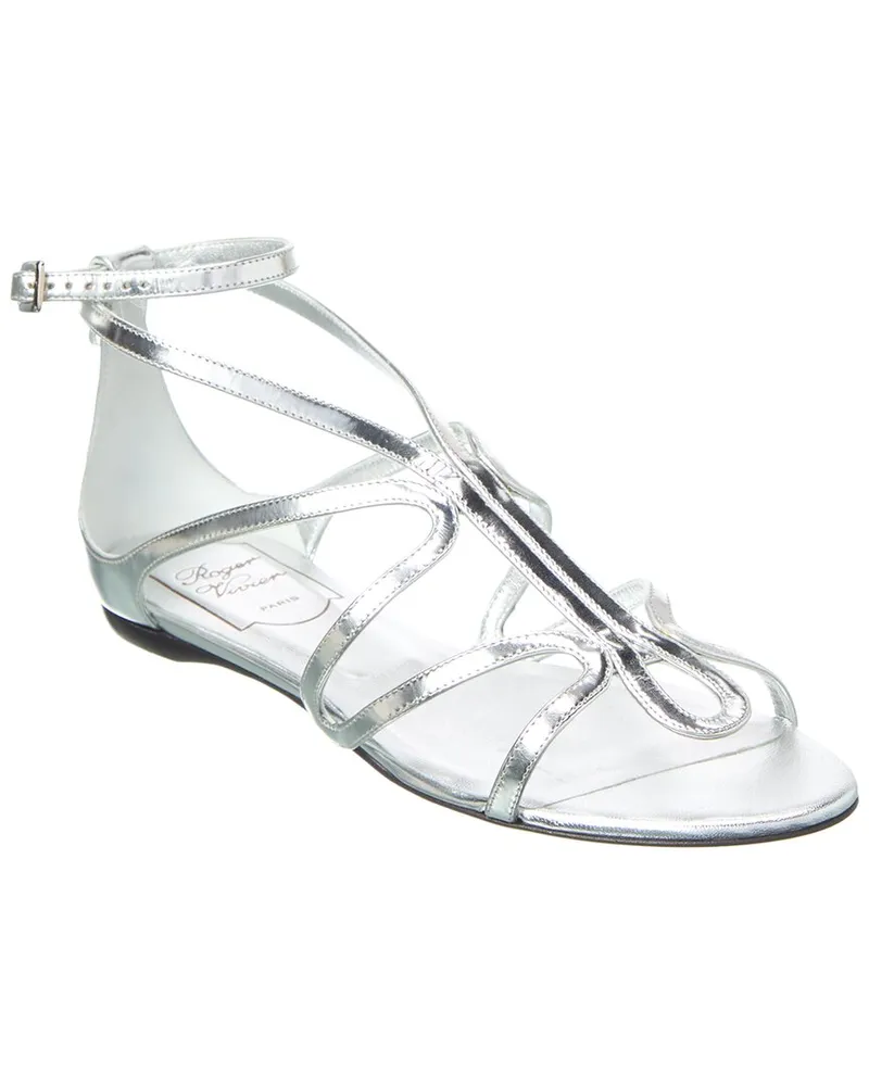 Roger Vivier Ondulation Leather Sandal Silver