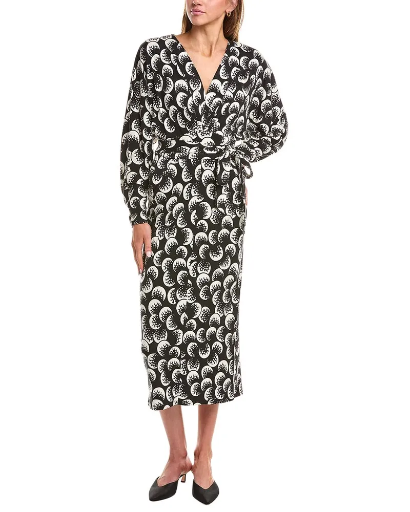 Diane von Furstenberg Zidane Tie Waist Wool-Blend Midi Dress Black