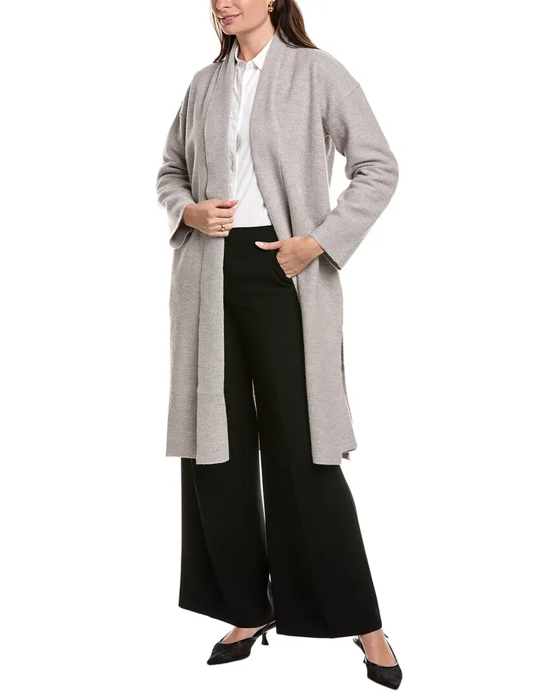 Eileen Fisher Petite High Collar Wool Coat Grey