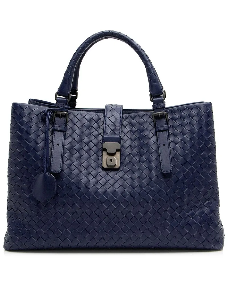 Bottega Veneta Blue Intrecciato Leather Roma Medium Satchel (Authentic Pre-  Loved Nocolor