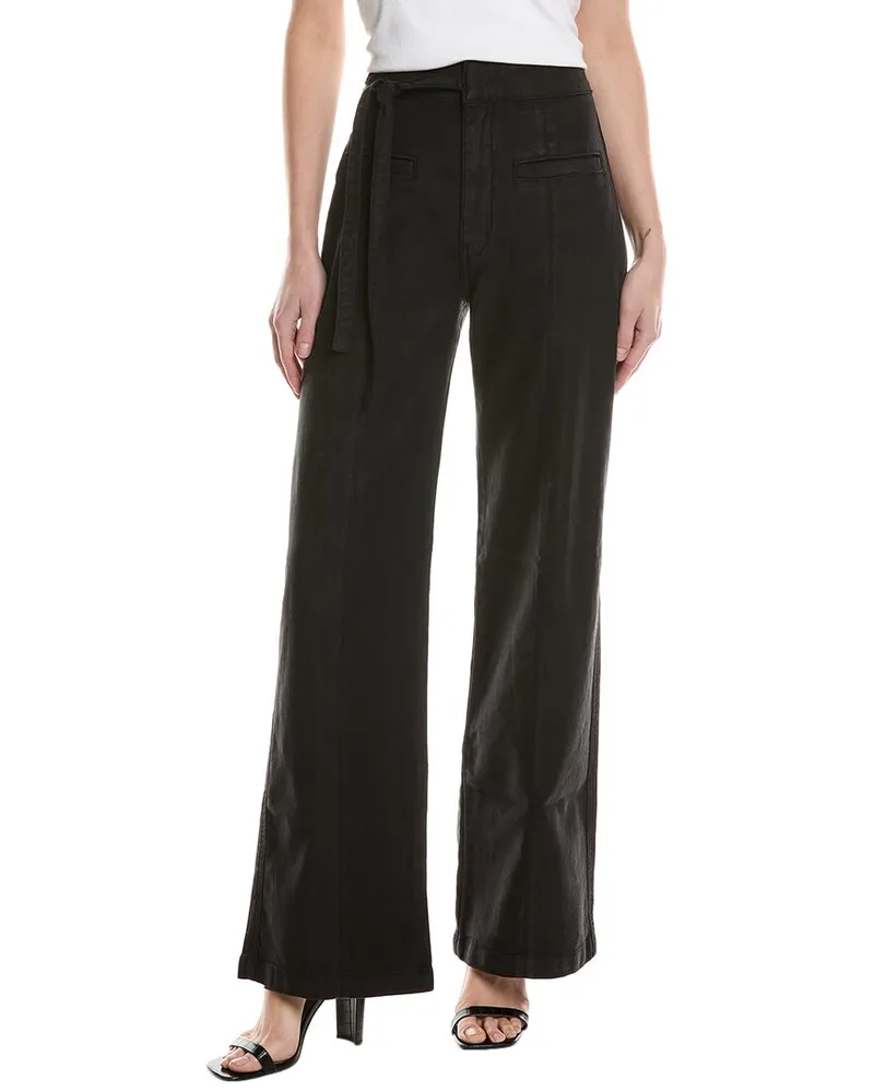 HUDSON Jeans Tie-Waist Pintucked Linen-Blend Trouser Black