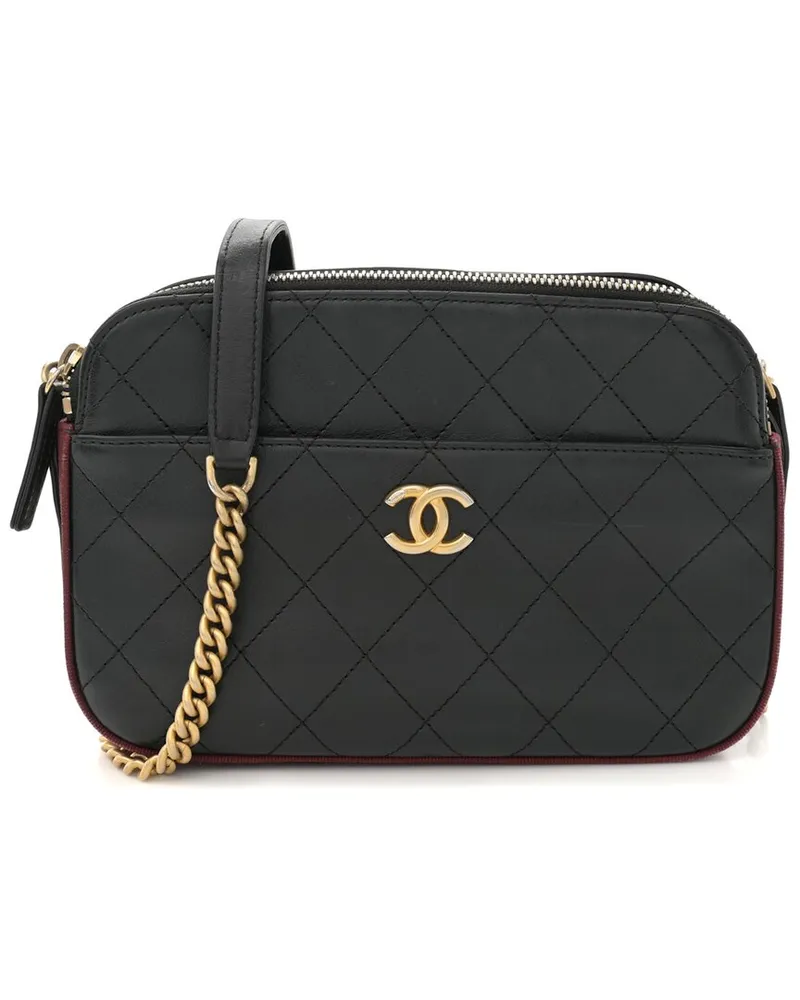 Chanel Black Calfskin Leather Grosgrain Stitched Button Up Camera Case  (Authentic Pre-Loved Nocolor