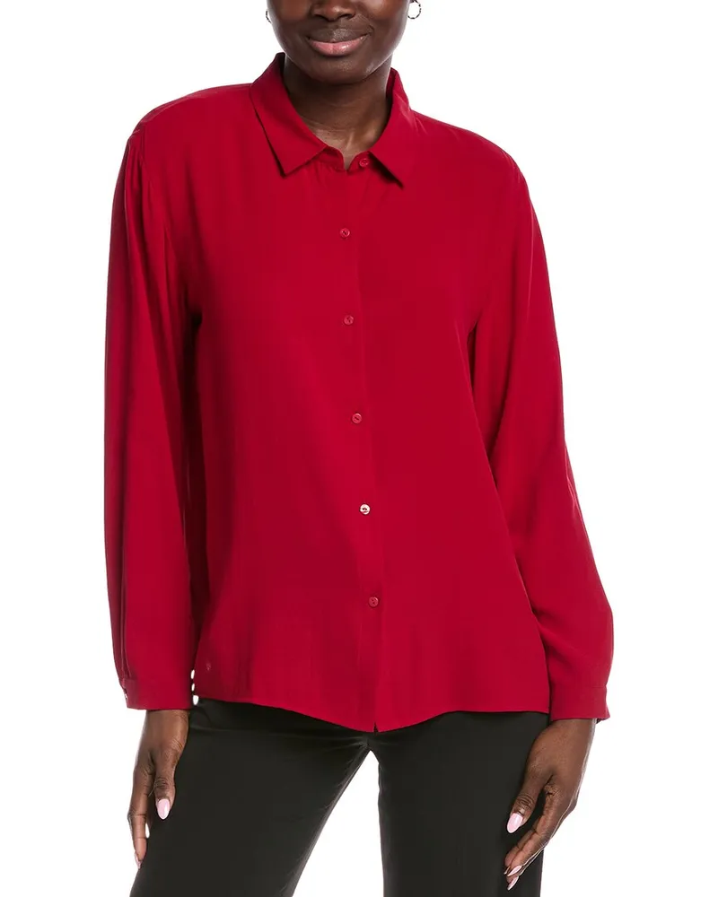 Eileen Fisher Classic Collar Easy Silk Shirt Red