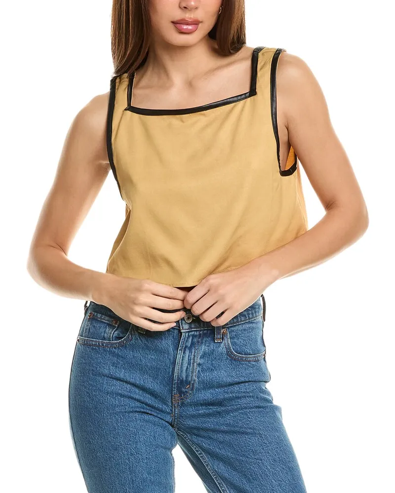 WeWoreWhat Linen-Blend Crop Top Brown