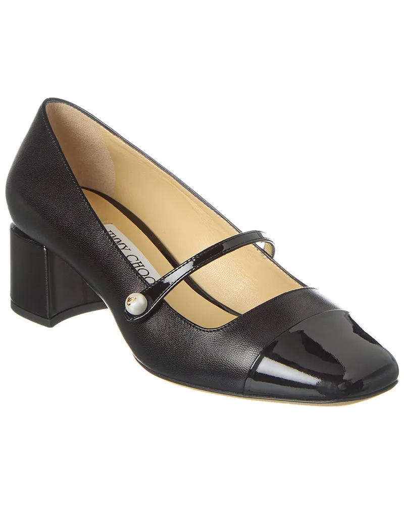 Jimmy Choo Elisa 45 Leather & Patent Pump Black