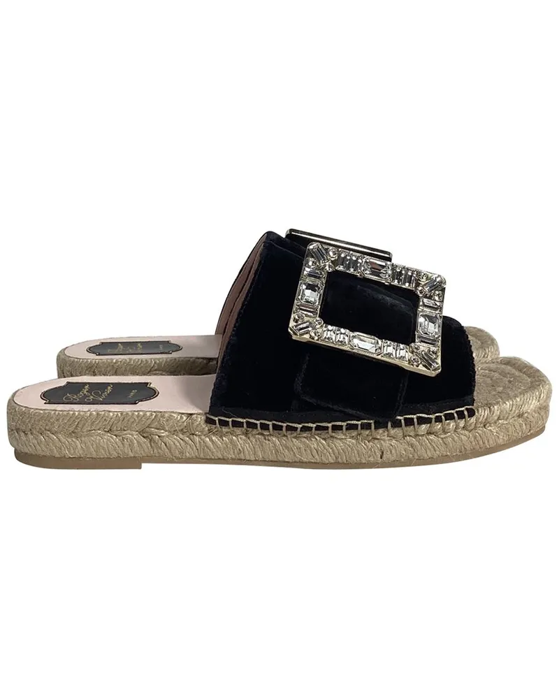 Roger Vivier Women's Satin Velvet Strass Espadrille Platform Slide, Size EU Authentic Pre-Loved Nocolor