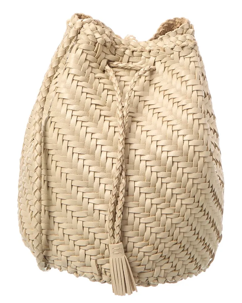 Dragon Diffusion Pompom Double Jump Leather Crossbody Beige