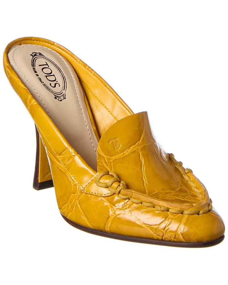 TOD'S TOD’s Croc-Embossed Leather Mule Yellow