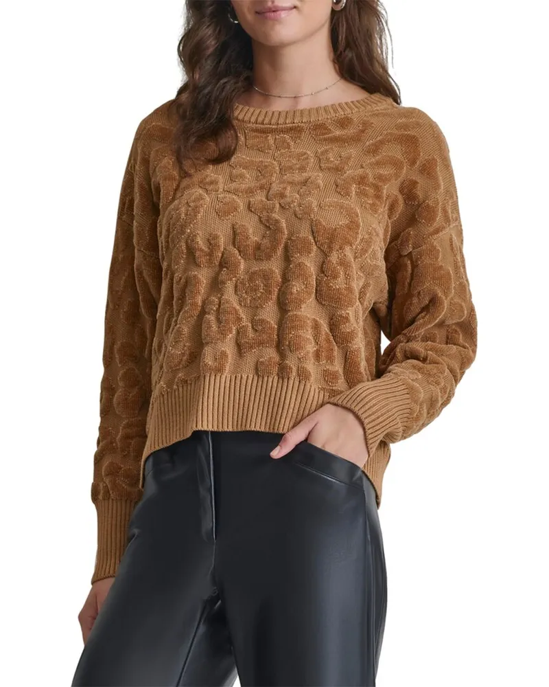 DKNY Cheetah Chenille Sweater Brown