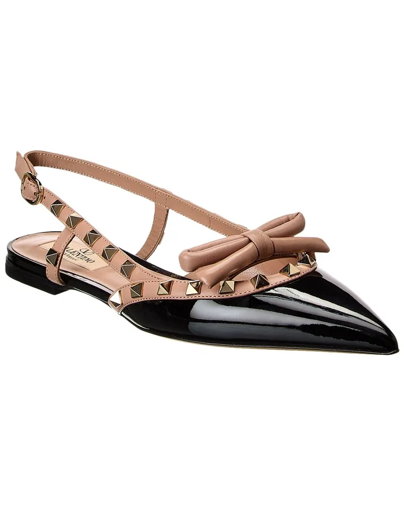 Valentino Garavani Rockstud Bow Patent Slingback Ballerina Flat Black