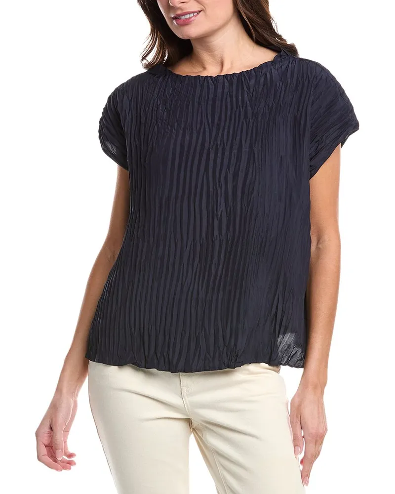 Eileen Fisher Textured Silk Top Navy