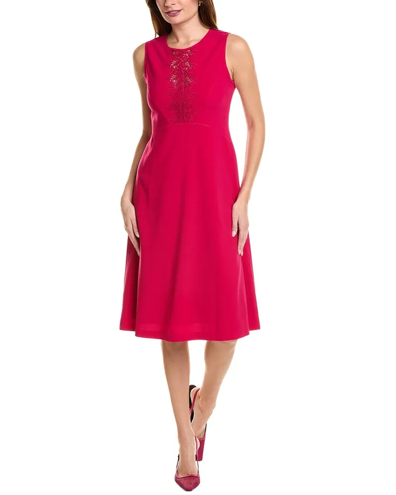 Elie Tahari Lace Applique Midi Dress Pink