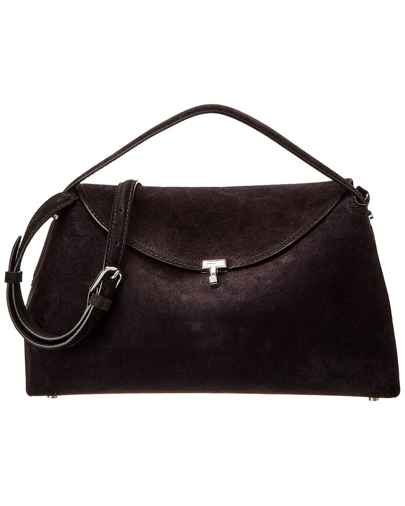 Totême T-Lock Top Handle Suede Satchel Black