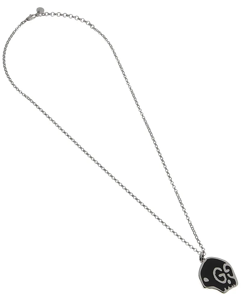 Gucci Silver Ghost Black Enamel Skull Necklace Nocolor