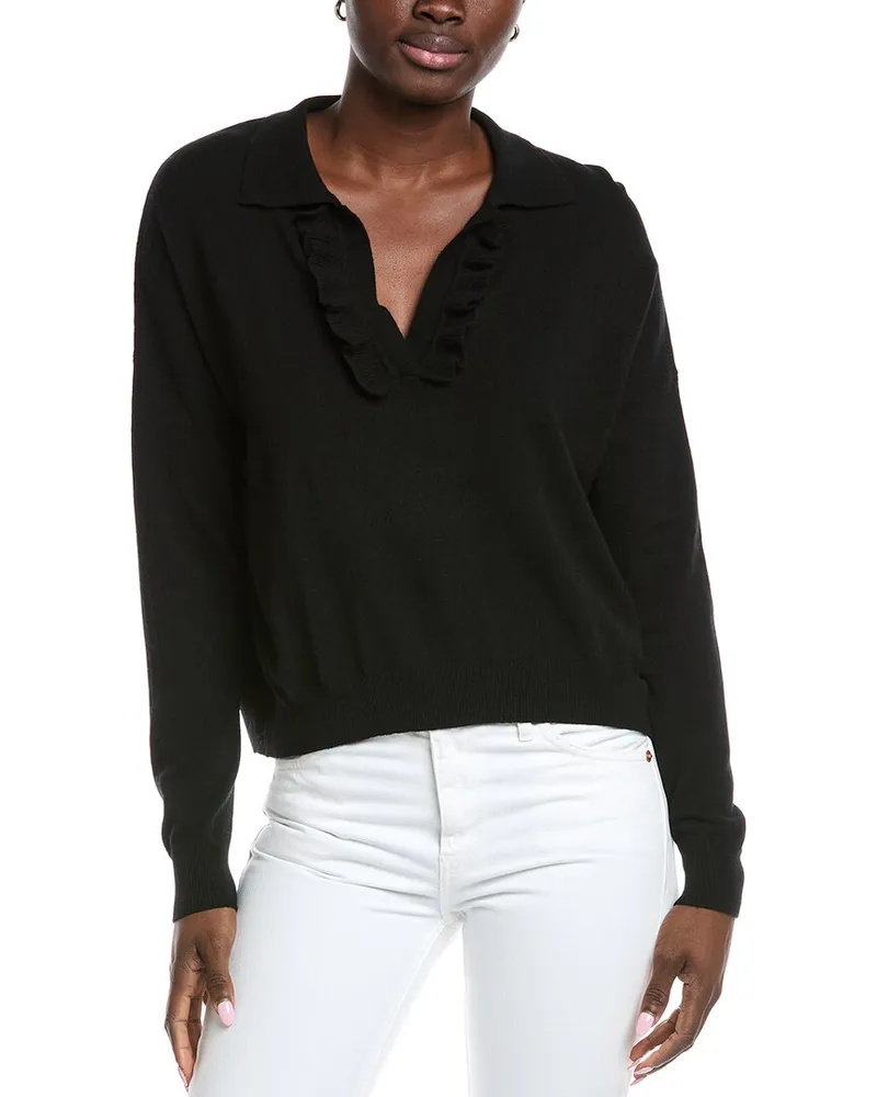 Autumn Cashmere Ruffle Jonny Collar Cashmere Sweater Black