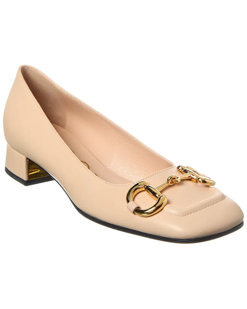 Gucci Horsebit Leather Loafer Pump Beige