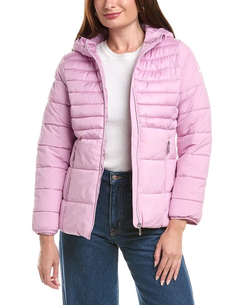 Nicole Miller Mixed Media Puffer Jacket Pink