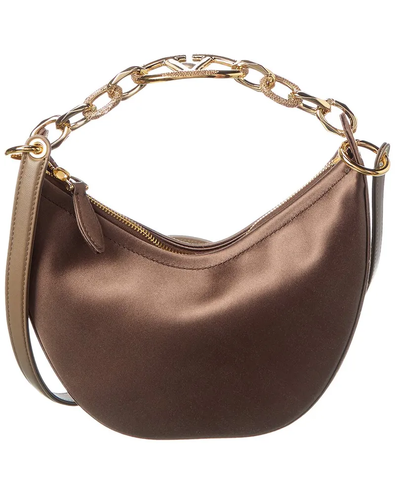 Valentino Garavani VLogo Mini Satin Hobo Bag Brown
