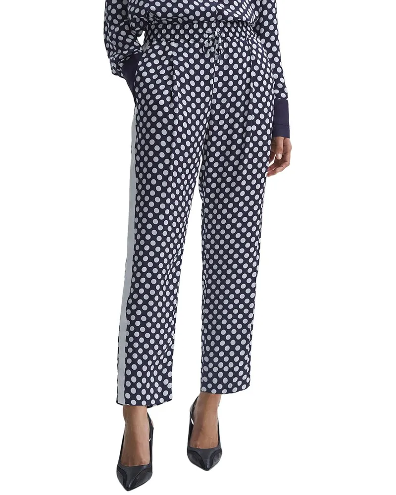 Reiss Ezra Polka Dot Print Tape Trouser Blue