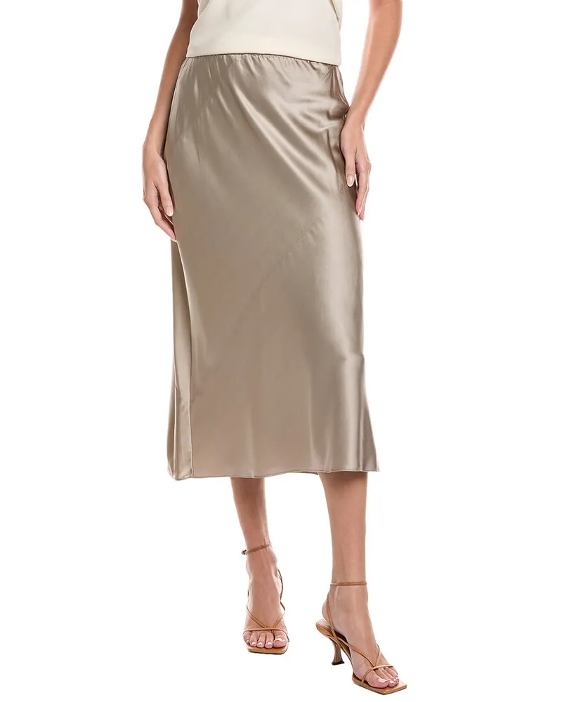 Eileen Fisher Petite Bias Silk-Blend Midi Skirt Grey
