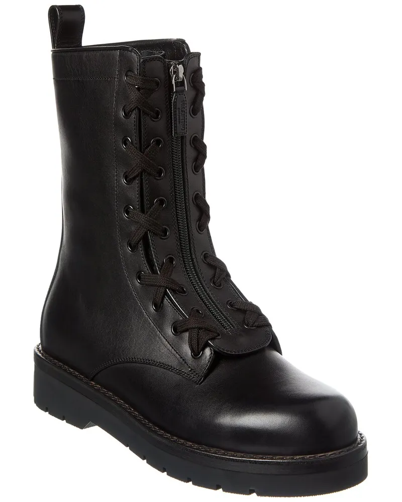 Valentino Garavani Rockstud Leather Combat Boot Black