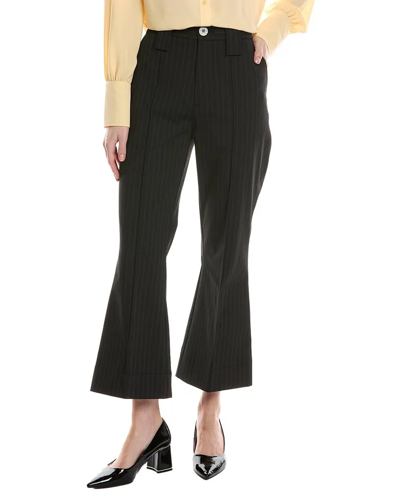 Ganni Stretch Stripe Bootcut High-Waist Crop Pant Black