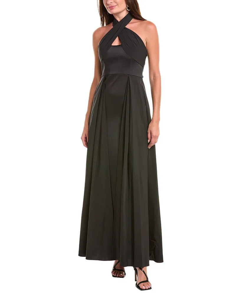 Aidan Mattox Crossover Halter Gown Black