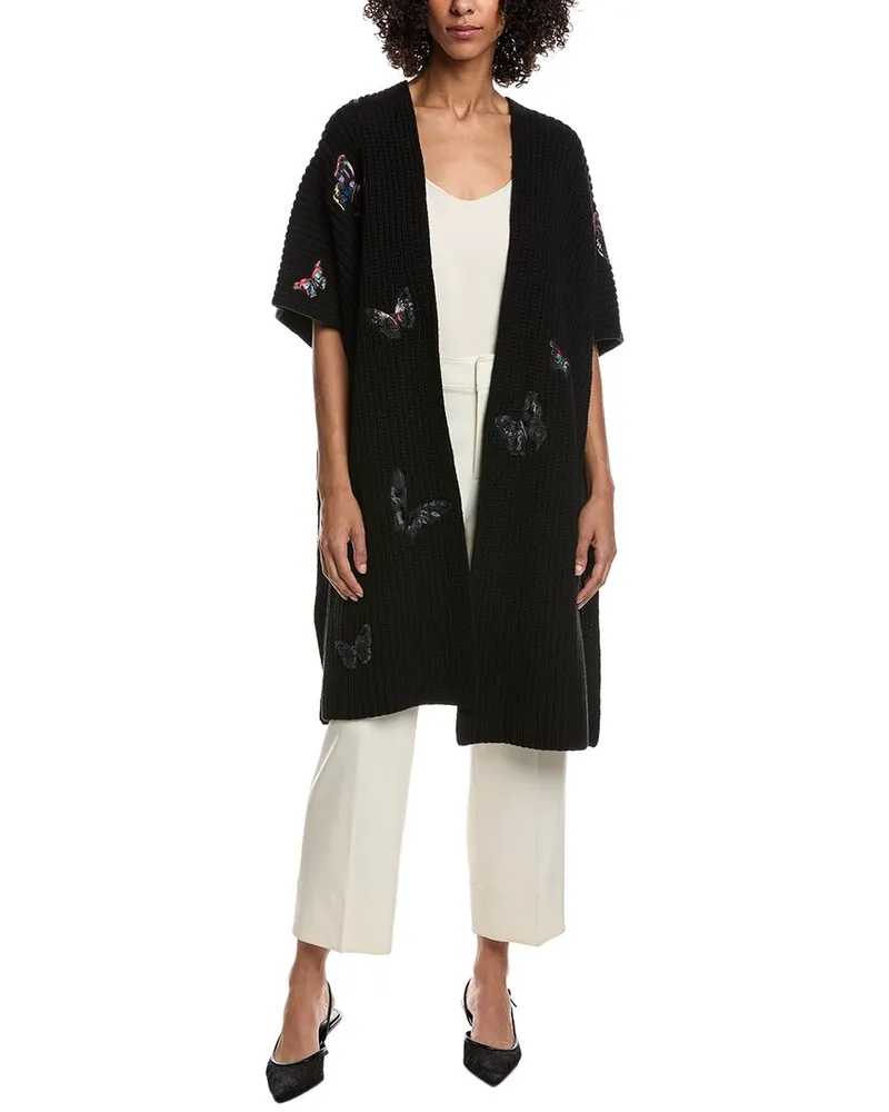 Valentino Garavani Embroidered Wool Poncho Black
