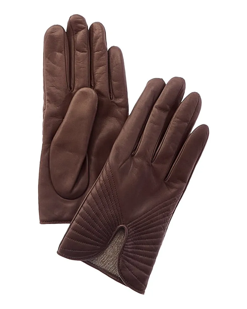 portolano  Piping Detail Cashmere-Lined Leather Gloves Brown