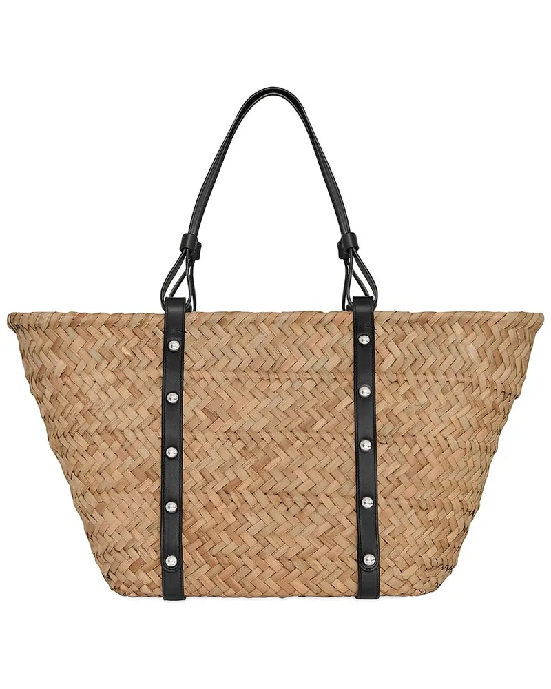 Rebecca Minkoff Woven Straw & Leather Basket Black