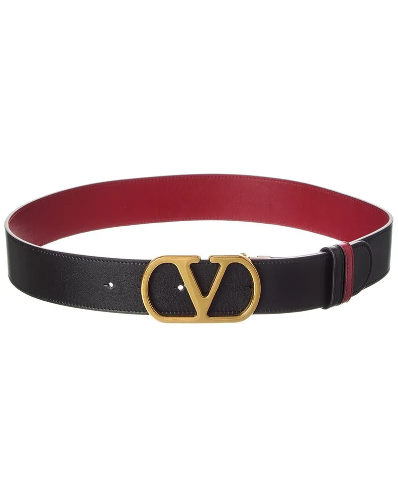Valentino Garavani Vlogo Signature Reversible Leather Belt Black