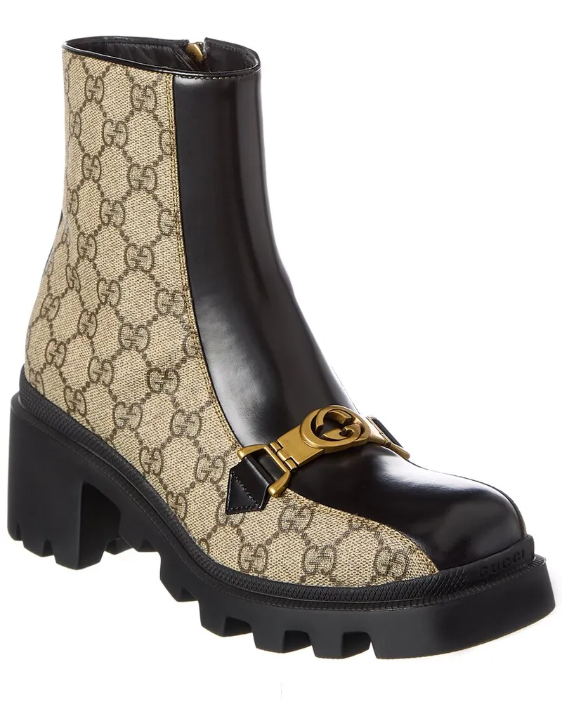 Gucci Interlocking G Horsebit GG Supreme Canvas & Leather Boot Black