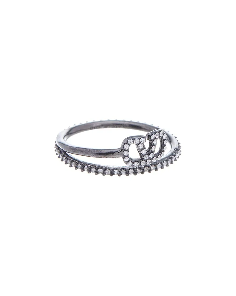 Valentino Garavani Crystal VLogo Signature Ring Silver