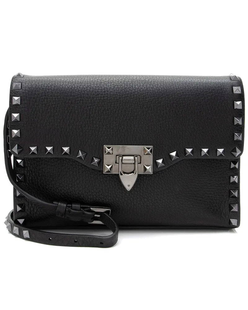 Valentino Garavani Black Grainy Calfskin Rockstud Flap Small Crossbody (Authentic Pre-  Loved Nocolor