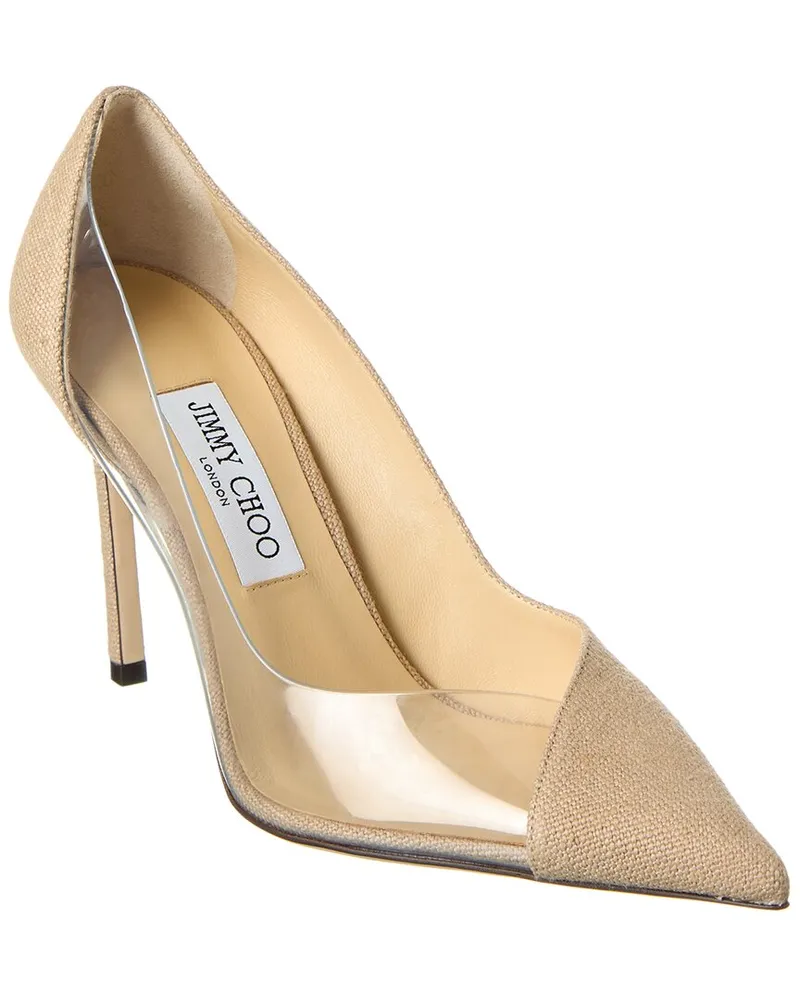 Jimmy Choo Cass 95 Linen & Vinyl Pump Brown