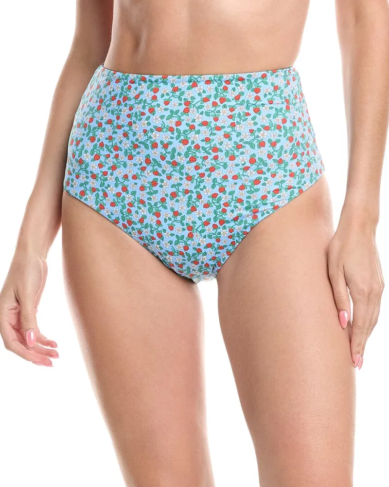 Sea Lilly Print High-Waist Bikini Bottom Blue