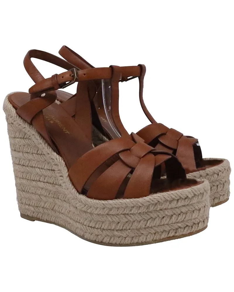 Saint Laurent Women's Leather Tribute Espadrille Wedge Sandal (Authentic Pre-Loved Nocolor