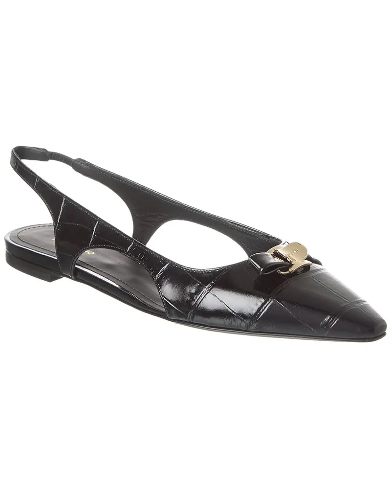 Ferragamo Zalu Embossed Leather Slingback Flat Black