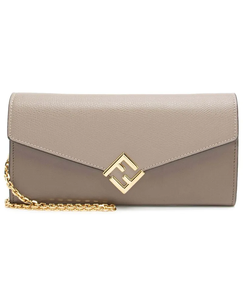 Fendi Brown Leather FF Diamonds Continental Wallet with Chain (Authentic Pre-  Loved Nocolor